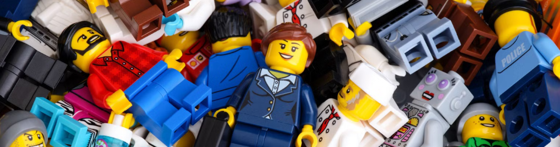 A pile of LEGO minifigures